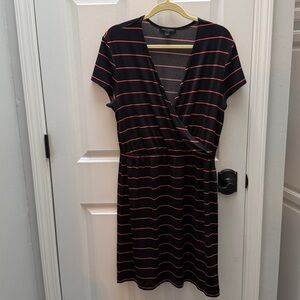 Banana Republic Black and Pink Striped Midi Wrap Dress size L